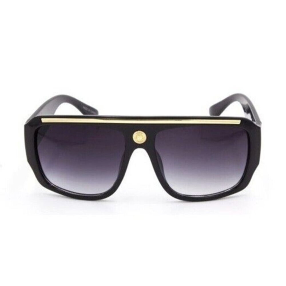 Men Sunglasses Gradient Black Lens Gold Top Bar UV400 Protection Cholo Gangster